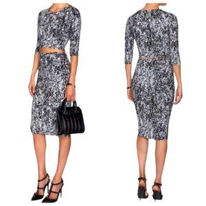 Nadia Tarr Skirt Top 2 piece SET Bodycon High Waisted Crop Splatter Print Small